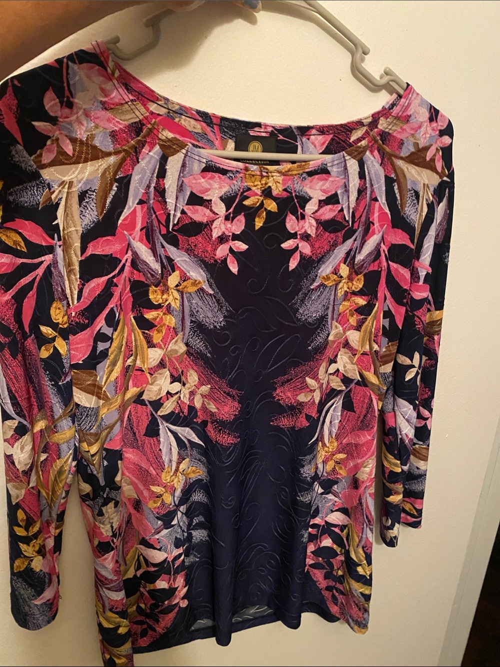 JM Collection Navy Floral-Print Women’s Top with Pink and Gold Accents